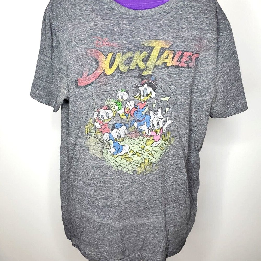 Duck Tales Retro Graphic T-Shirt Mens Gray Disney Short Sleeve Crew Neck Size M